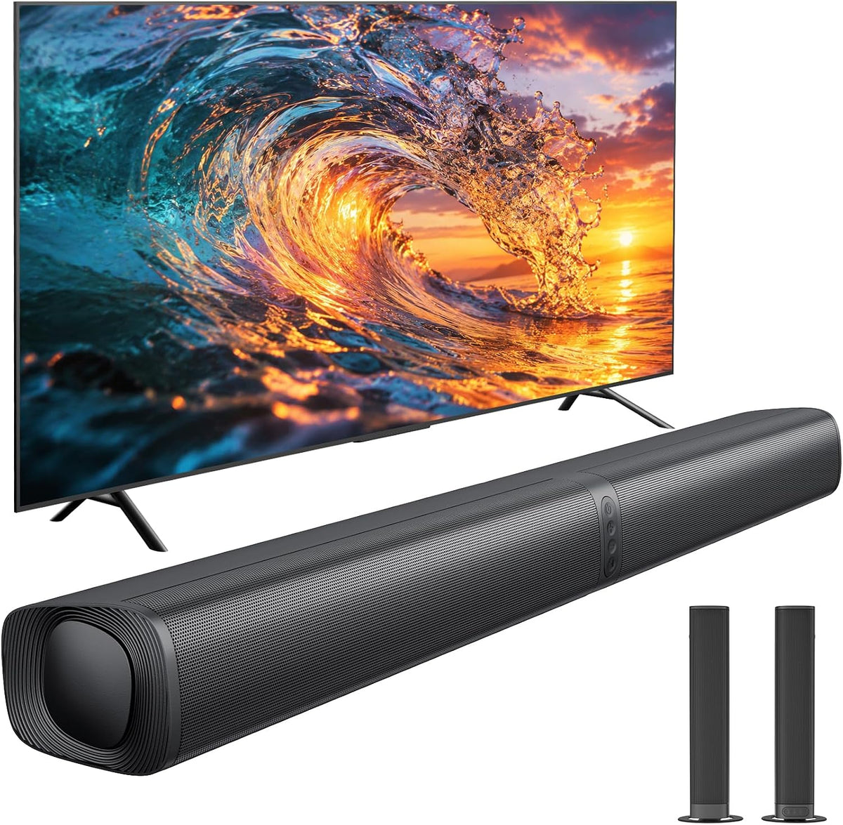 vibeadio Sound Bar for Smart TV, 2-in-1 Detachable Soundbar with Bluetooth ARC/AUX/Optical, 3 EQ Modes, Wall Mountable Home Theater Audio System for TV/PC/Gaming/Projectors & Gifts