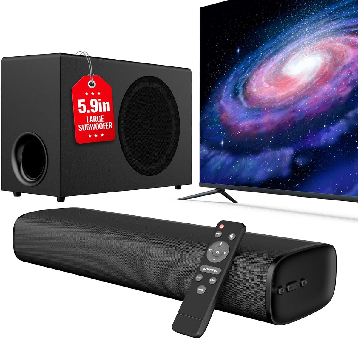 vibeadio Upgraded 110W Sound Bar for TV with 5.9" Powerful Subwoofer 2.1 CH Surround Sound System, Bluetooth 5.4, ARC/Optical/AUX, Deep Bass Home Theater Audio for PC, Gaming, Projectors & Gifts
