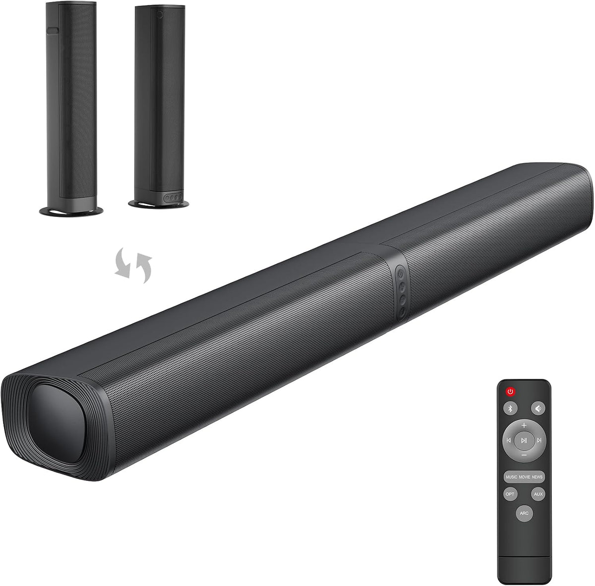 vibeadio Sound Bar for Smart TV, 2-in-1 Detachable Soundbar with Bluetooth ARC/AUX/Optical, 3 EQ Modes, Wall Mountable Home Theater Audio System for TV/PC/Gaming/Projectors & Gifts