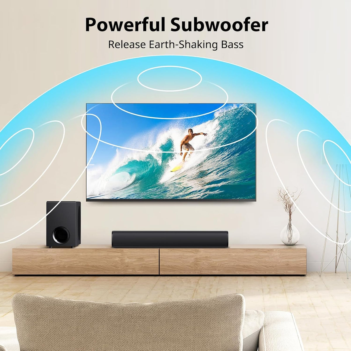 vibeadio Upgraded 110W Sound Bar for TV with 5.9" Powerful Subwoofer 2.1 CH Surround Sound System, Bluetooth 5.4, ARC/Optical/AUX, Deep Bass Home Theater Audio for PC, Gaming, Projectors & Gifts