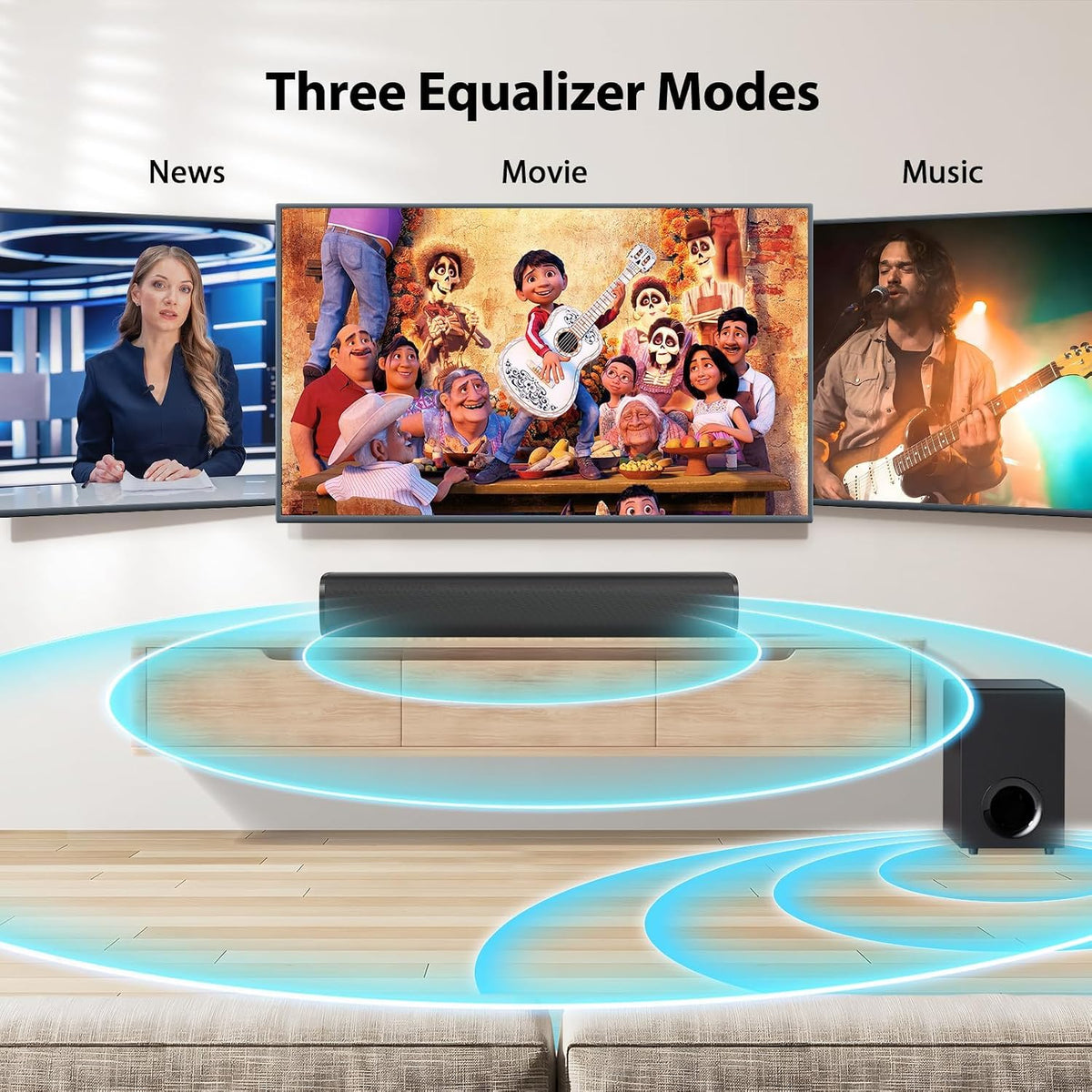 vibeadio Upgraded 110W Sound Bar for TV with 5.9" Powerful Subwoofer 2.1 CH Surround Sound System, Bluetooth 5.4, ARC/Optical/AUX, Deep Bass Home Theater Audio for PC, Gaming, Projectors & Gifts