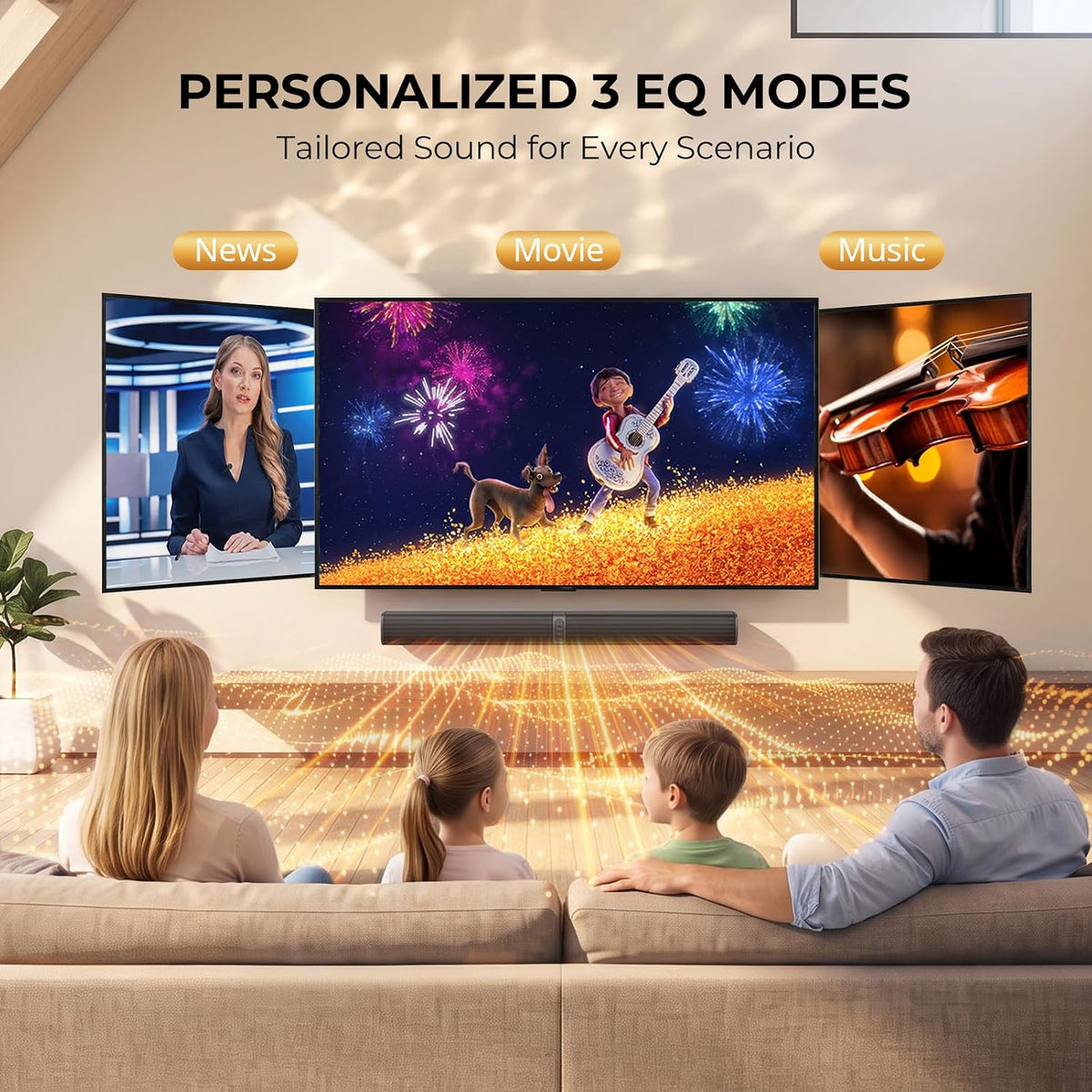vibeadio Sound Bar for Smart TV, 2-in-1 Detachable Soundbar with Bluetooth ARC/AUX/Optical, 3 EQ Modes, Wall Mountable Home Theater Audio System for TV/PC/Gaming/Projectors & Gifts