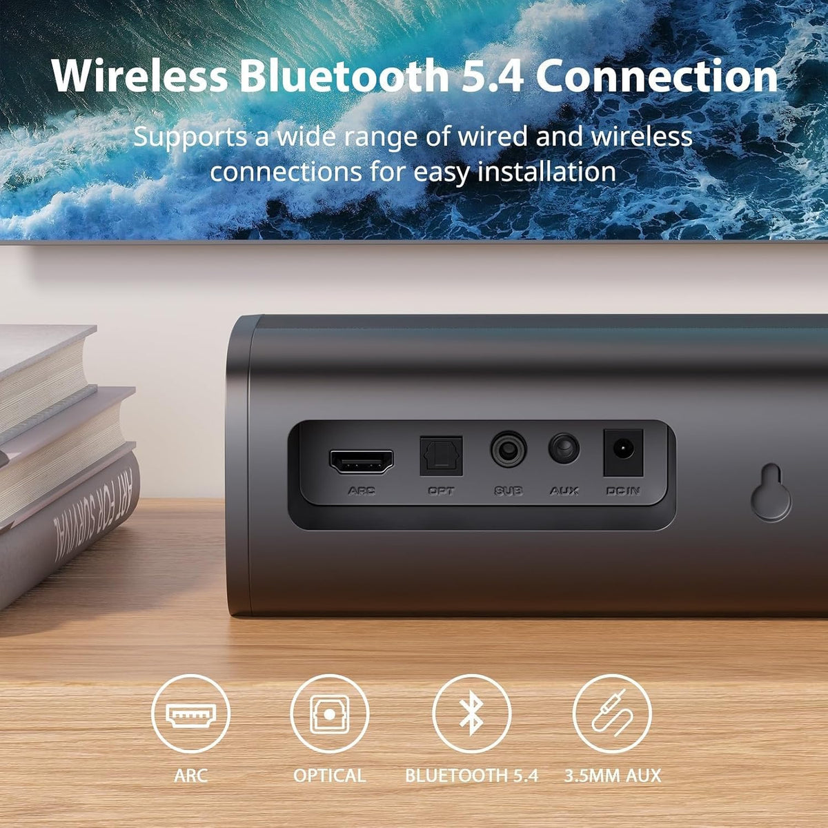 vibeadio Upgraded 110W Sound Bar for TV with 5.9" Powerful Subwoofer 2.1 CH Surround Sound System, Bluetooth 5.4, ARC/Optical/AUX, Deep Bass Home Theater Audio for PC, Gaming, Projectors & Gifts