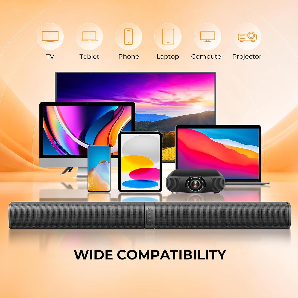 vibeadio Sound Bar for Smart TV, 2-in-1 Detachable Soundbar with Bluetooth ARC/AUX/Optical, 3 EQ Modes, Wall Mountable Home Theater Audio System for TV/PC/Gaming/Projectors & Gifts